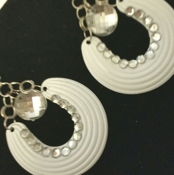 White Earrings Designer Style w/ Rhineston… - Picture 3 of 5